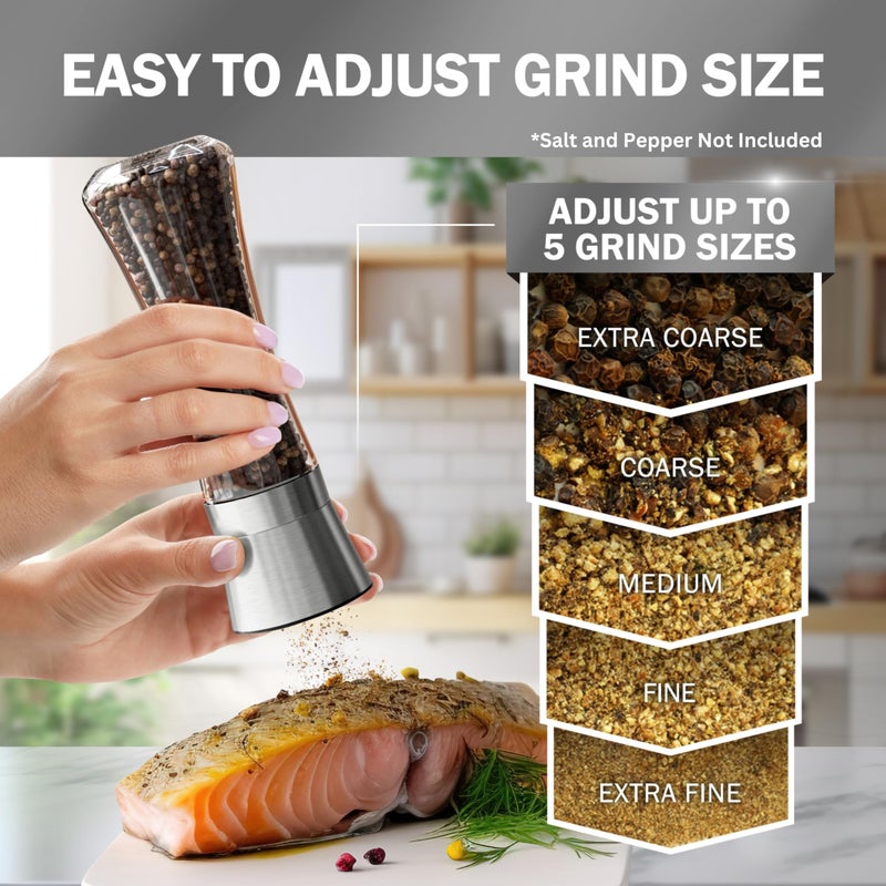 HOME EC Original Stainless Steel Salt or Pepper Grinder 1pk - Adjustable Ceramic Sea Salt Grinder or Pepper Mill - Tall Glass Spice Shaker - Spice Mill w/EBook - Image 3